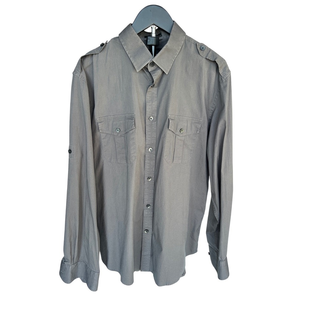 Express MK2 Shirt Mens Large Gray Stretch Cotton Modern Fit Utility Military L
